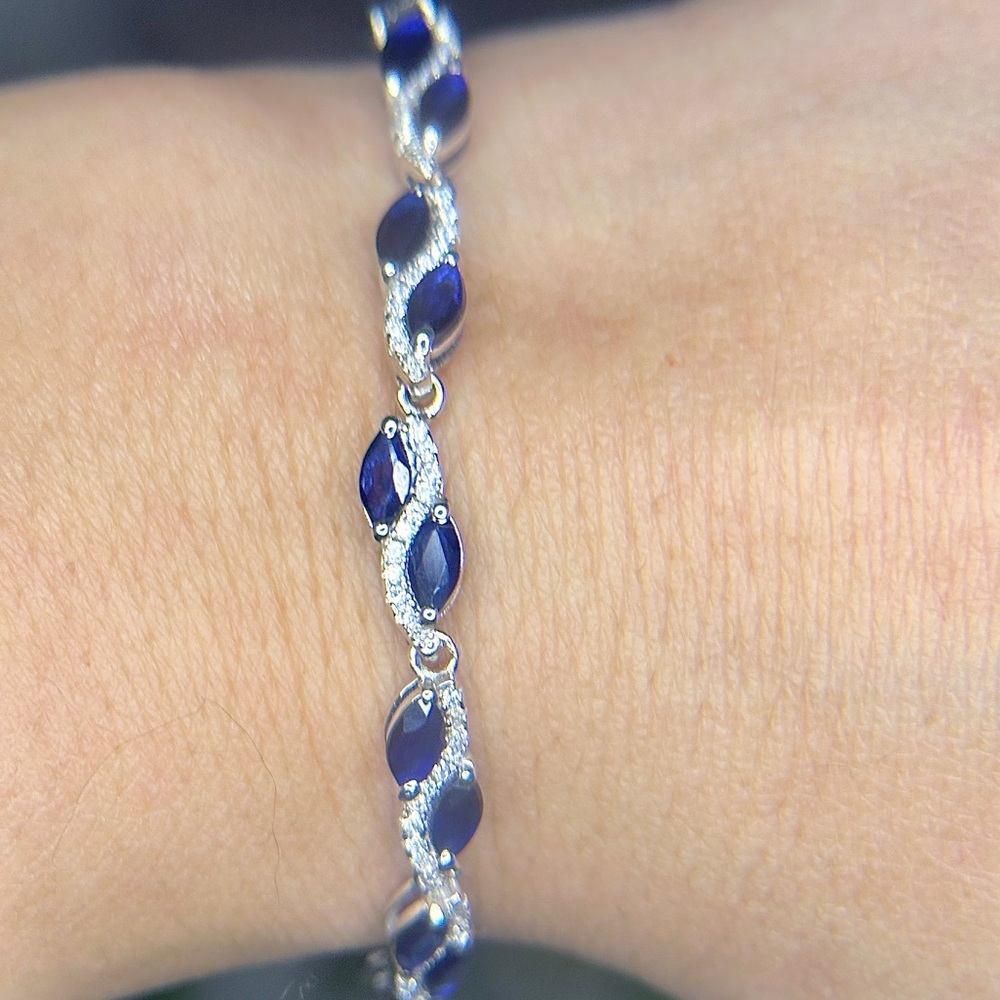 925 sterling silver and Natural Sapphire Bracelet - Picture 15 of 16